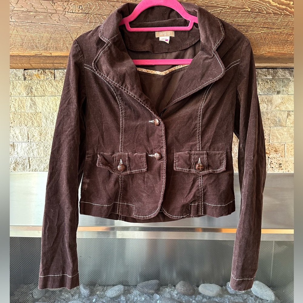 Brown Corduroy Cream Stitched BlazerJacket
